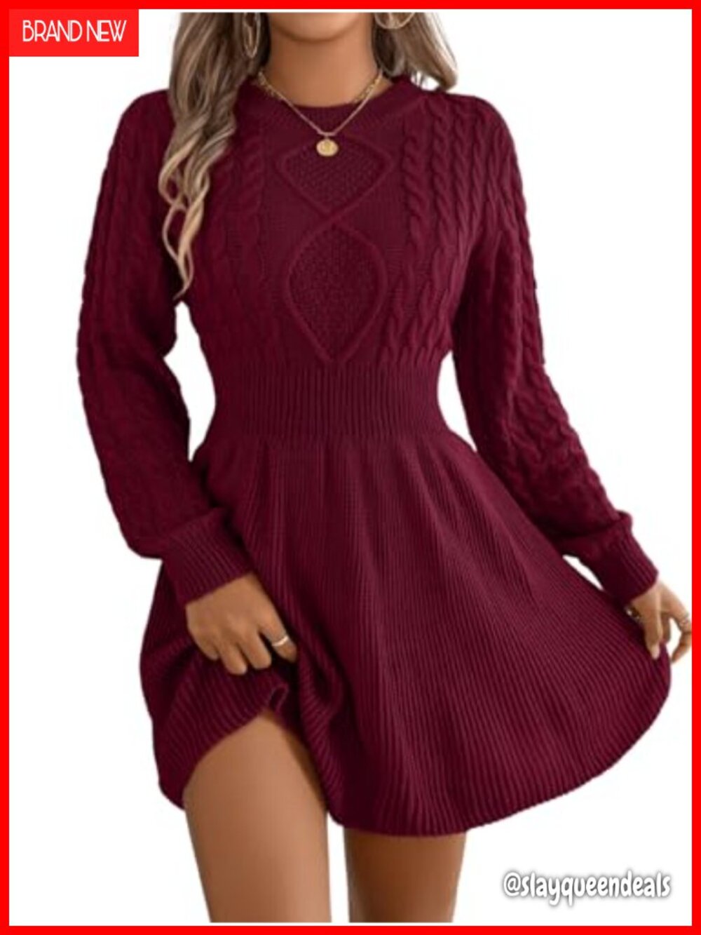 Women's Cable Knit Sweater Dress Crewneck Long Sleeve Casual Fall Winter